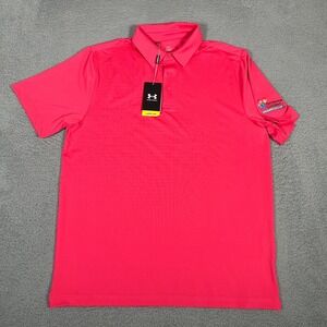 Under Armour Polo Shirt Mens Large Pink T2 Green‎ Golf Performance UPF Logo New